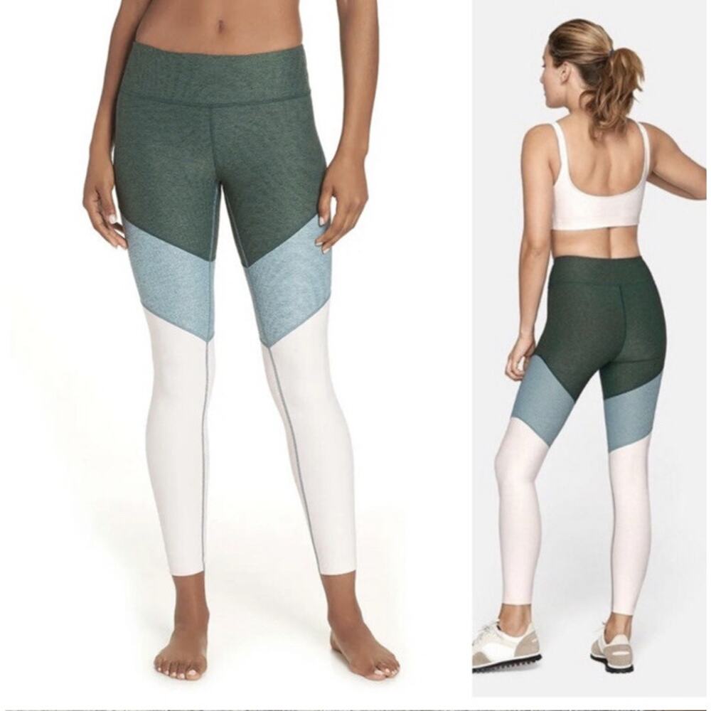 Outdoor Voices Colorblock High-Rise Leggings — Forest Green, Slate Blue & White
